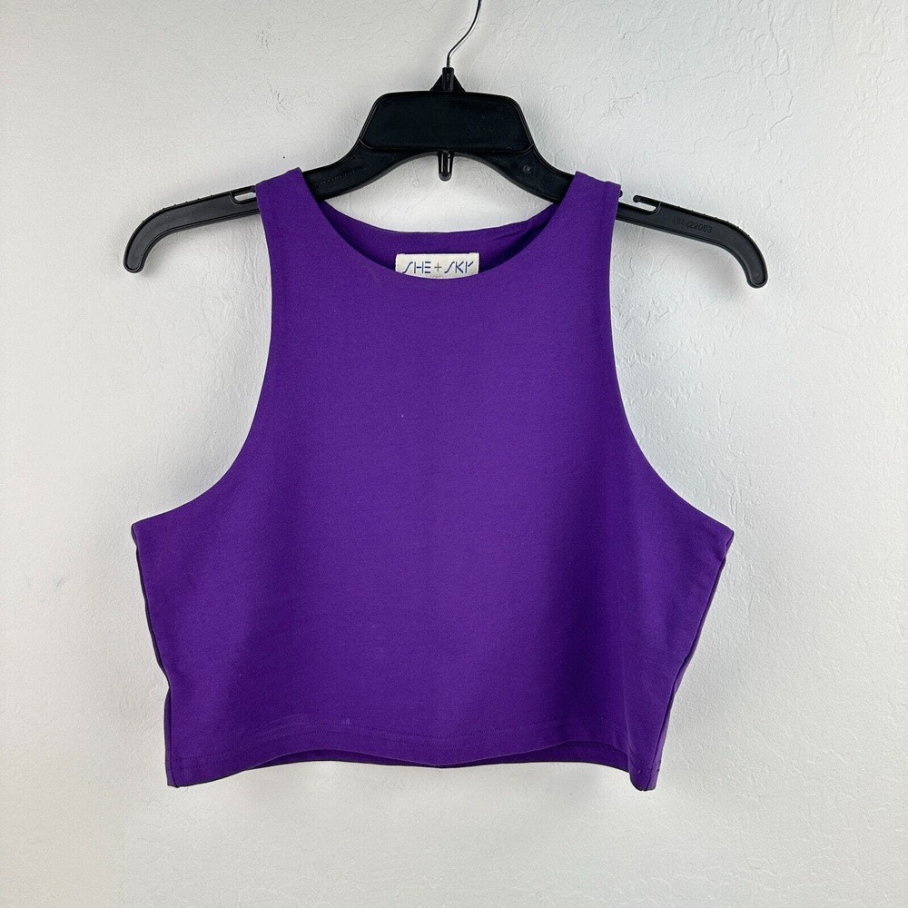 She‎ + Sky Tank Top Womens M Purple Cropped Cotton Pullover Round Neck Stretch